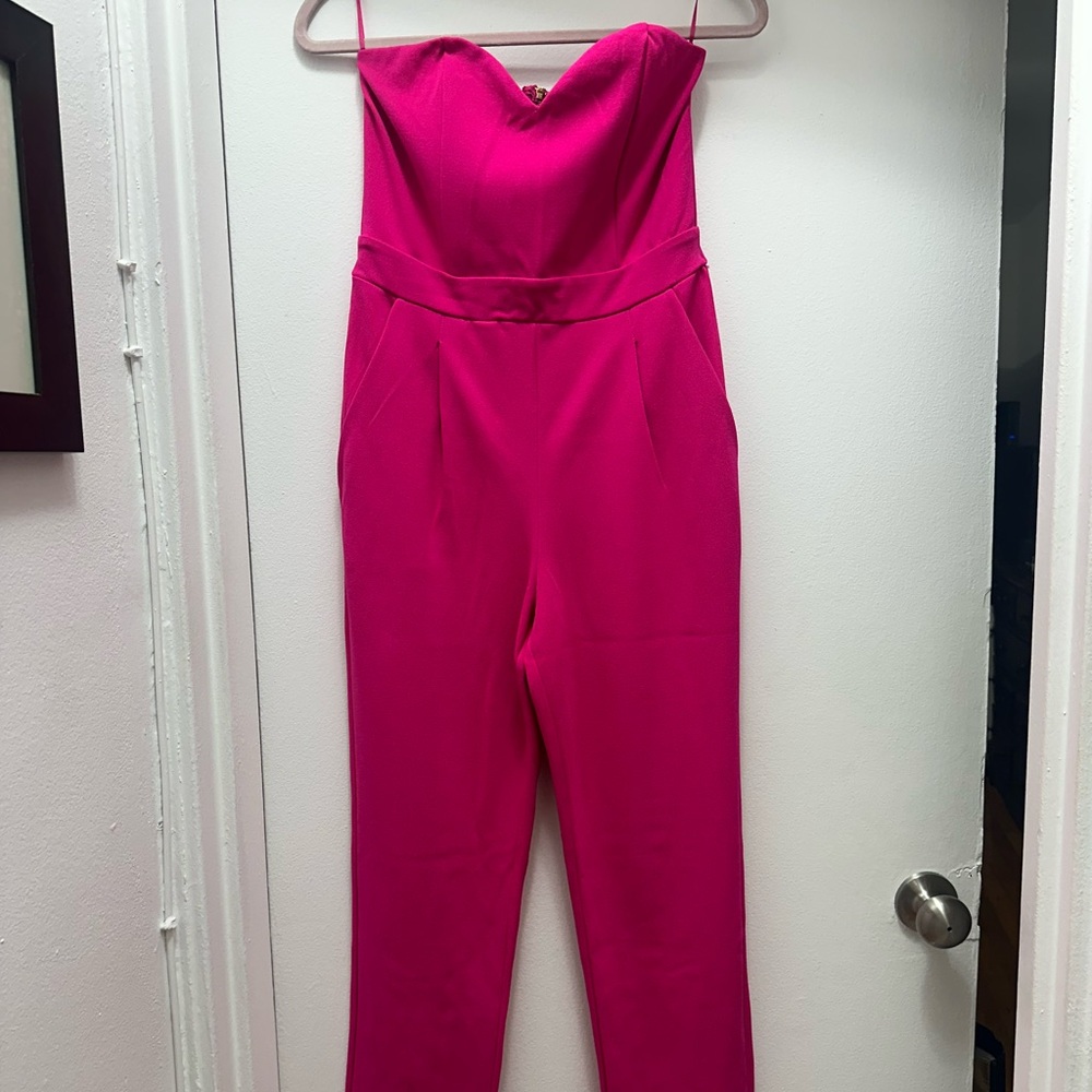 Express Vibrant Pink Strapless Jumpsuit